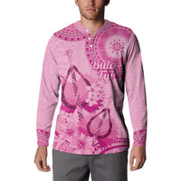 Pink Bula Fiji Button Sweatshirt Fijian Dance Fan Tapa Cloth Pattern LT14 - Polynesian Pride