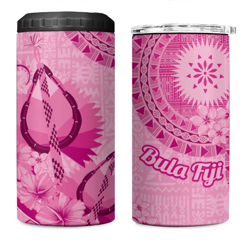Pink Bula Fiji 4 in 1 Can Cooler Tumbler Fijian Dance Fan Tapa Cloth Pattern LT14 One Size: 16 oz Pink - Polynesian Pride