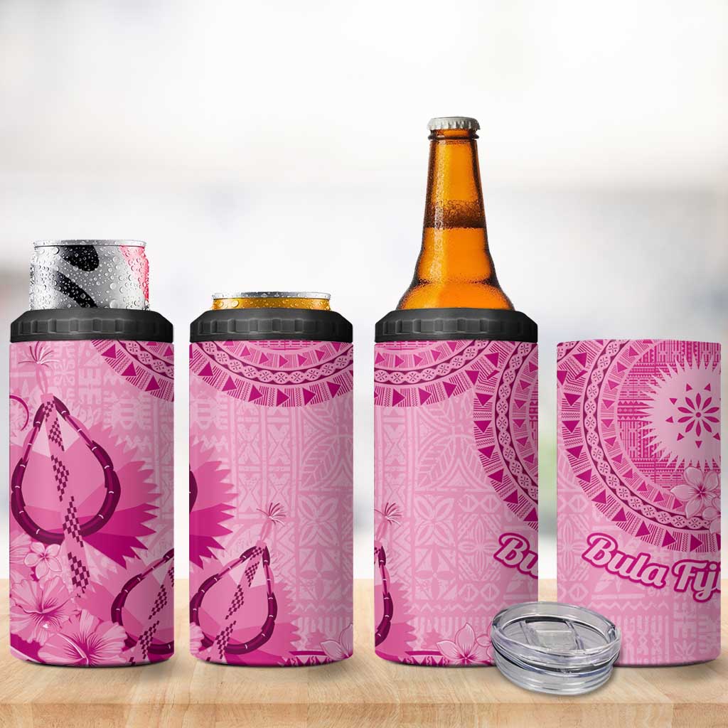 Pink Bula Fiji 4 in 1 Can Cooler Tumbler Fijian Dance Fan Tapa Cloth Pattern LT14 - Polynesian Pride