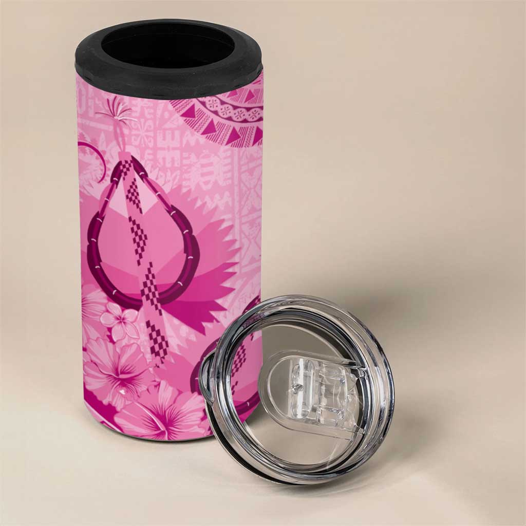 Pink Bula Fiji 4 in 1 Can Cooler Tumbler Fijian Dance Fan Tapa Cloth Pattern LT14 - Polynesian Pride