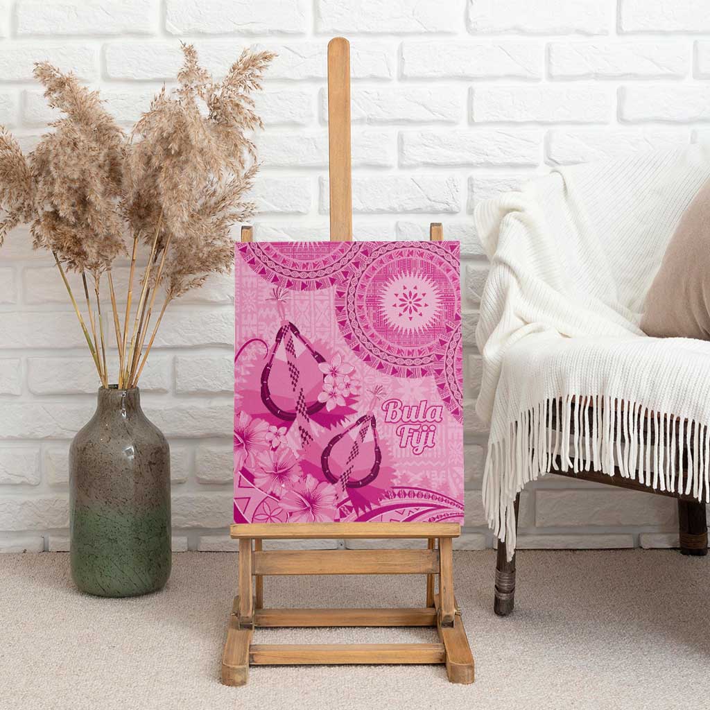 Pink Bula Fiji Canvas Wall Art Fijian Dance Fan Tapa Cloth Pattern