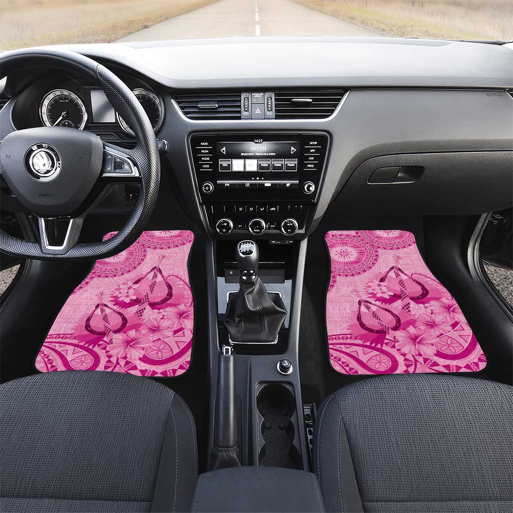 Pink Bula Fiji Car Mats Fijian Dance Fan Tapa Cloth Pattern LT14 Set 2pcs - Front Pink - Polynesian Pride
