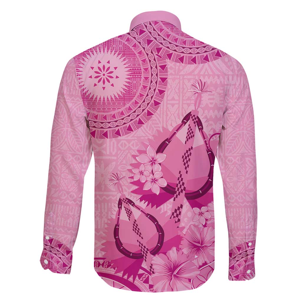 Pink Bula Fiji Family Matching Long Sleeve Bodycon Dress and Hawaiian Shirt Fijian Dance Fan Tapa Cloth Pattern LT14 - Polynesian Pride