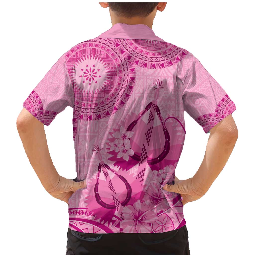 Pink Bula Fiji Family Matching Mermaid Dress and Hawaiian Shirt Fijian Dance Fan Tapa Cloth Pattern LT14 - Polynesian Pride