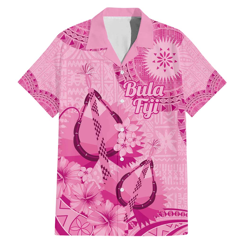 Pink Bula Fiji Family Matching Mermaid Dress and Hawaiian Shirt Fijian Dance Fan Tapa Cloth Pattern LT14 Dad's Shirt - Short Sleeve Pink - Polynesian Pride