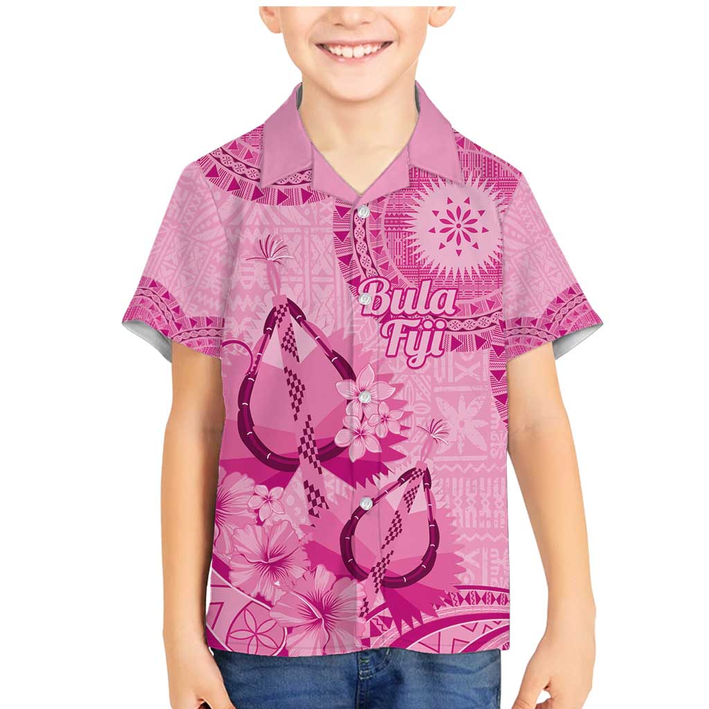 Pink Bula Fiji Family Matching Mermaid Dress and Hawaiian Shirt Fijian Dance Fan Tapa Cloth Pattern LT14 Son's Shirt Pink - Polynesian Pride