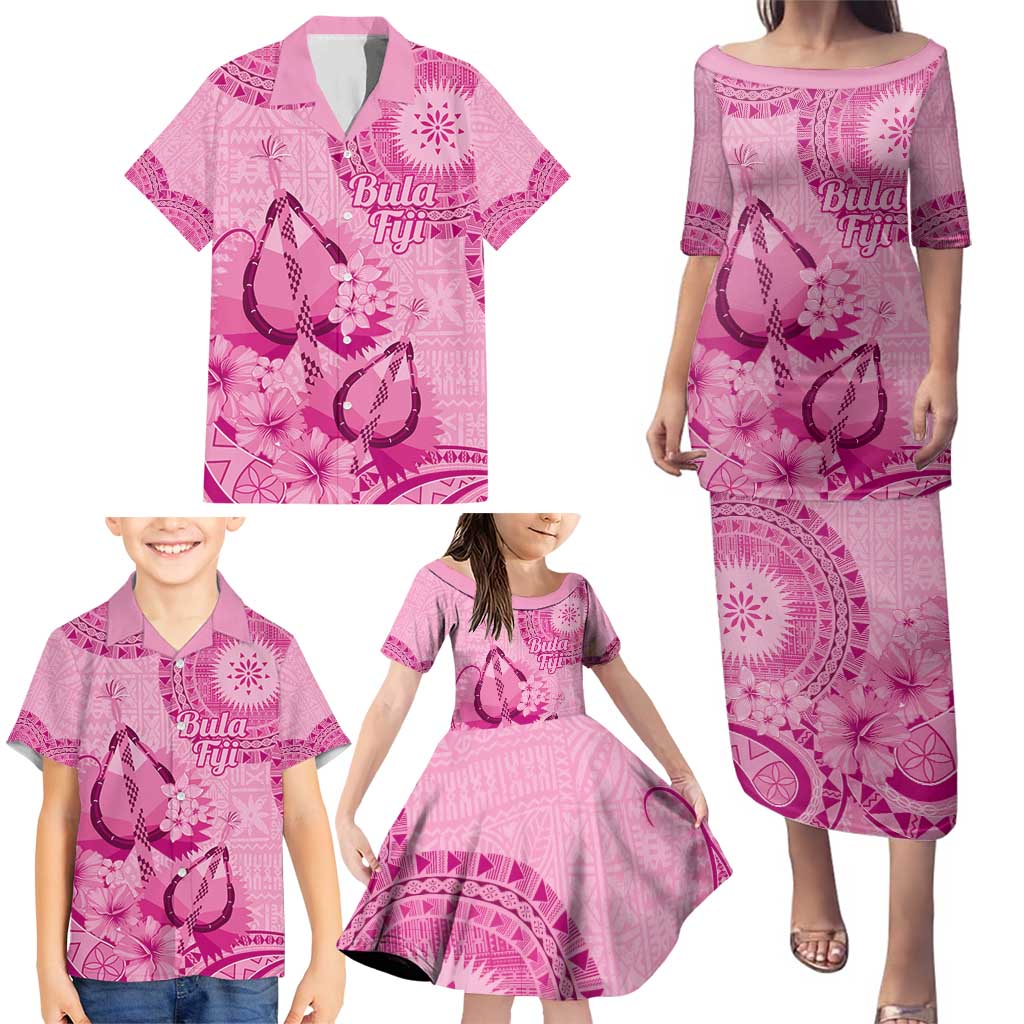 Pink Bula Fiji Family Matching Puletasi and Hawaiian Shirt Fijian Dance Fan Tapa Cloth Pattern LT14 - Polynesian Pride