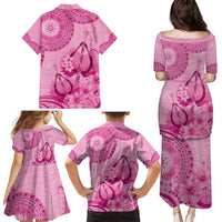 Pink Bula Fiji Family Matching Puletasi and Hawaiian Shirt Fijian Dance Fan Tapa Cloth Pattern LT14 - Polynesian Pride