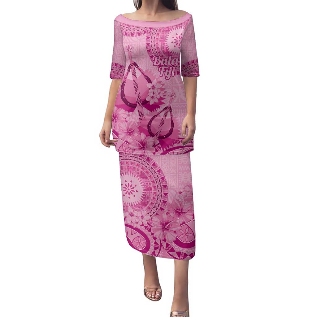 Pink Bula Fiji Family Matching Puletasi and Hawaiian Shirt Fijian Dance Fan Tapa Cloth Pattern LT14 Mom's Dress Pink - Polynesian Pride