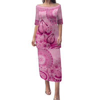 Pink Bula Fiji Family Matching Puletasi and Hawaiian Shirt Fijian Dance Fan Tapa Cloth Pattern LT14 Mom's Dress Pink - Polynesian Pride