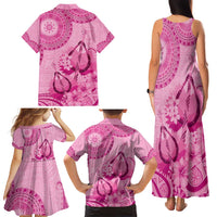 Pink Bula Fiji Family Matching Tank Maxi Dress and Hawaiian Shirt Fijian Dance Fan Tapa Cloth Pattern LT14 - Polynesian Pride
