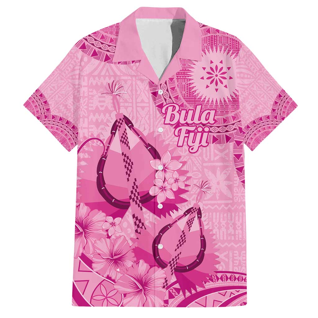Pink Bula Fiji Family Matching Tank Maxi Dress and Hawaiian Shirt Fijian Dance Fan Tapa Cloth Pattern LT14 Dad's Shirt - Short Sleeve Pink - Polynesian Pride