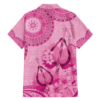 Pink Bula Fiji Family Matching Tank Maxi Dress and Hawaiian Shirt Fijian Dance Fan Tapa Cloth Pattern LT14 - Polynesian Pride