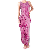 Pink Bula Fiji Family Matching Tank Maxi Dress and Hawaiian Shirt Fijian Dance Fan Tapa Cloth Pattern LT14 Mom's Dress Pink - Polynesian Pride