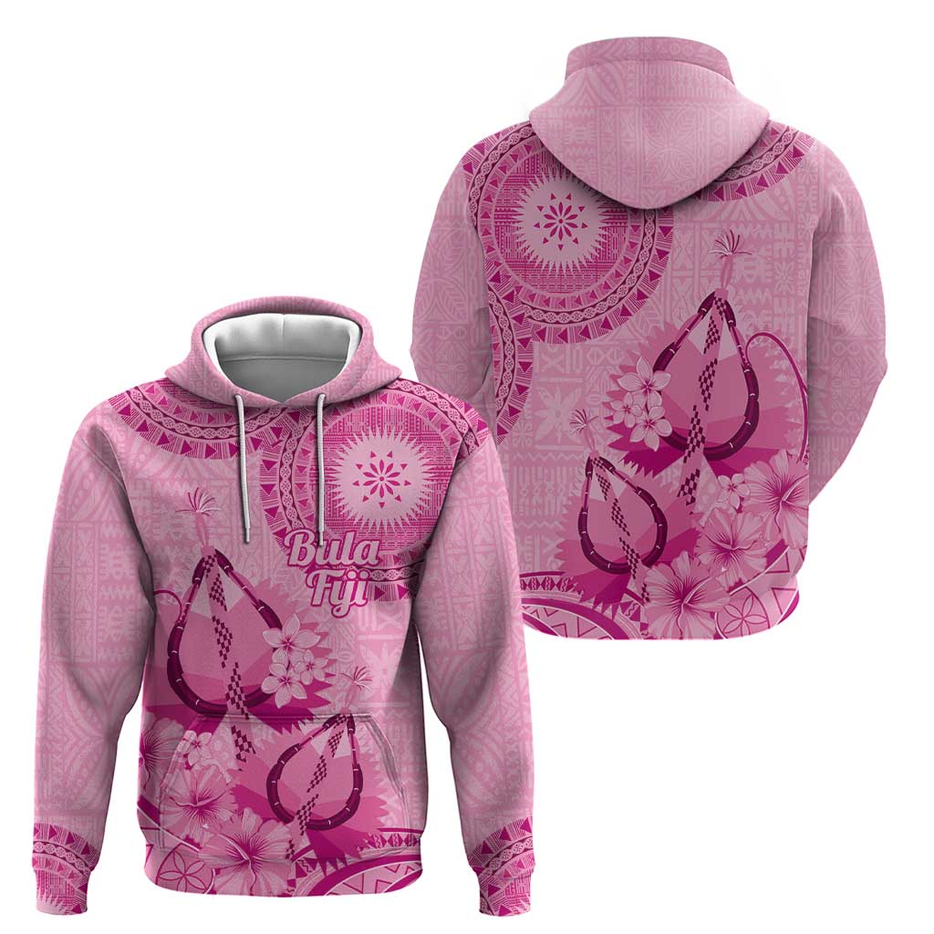 Pink Bula Fiji Hoodie Fijian Dance Fan Tapa Cloth Pattern