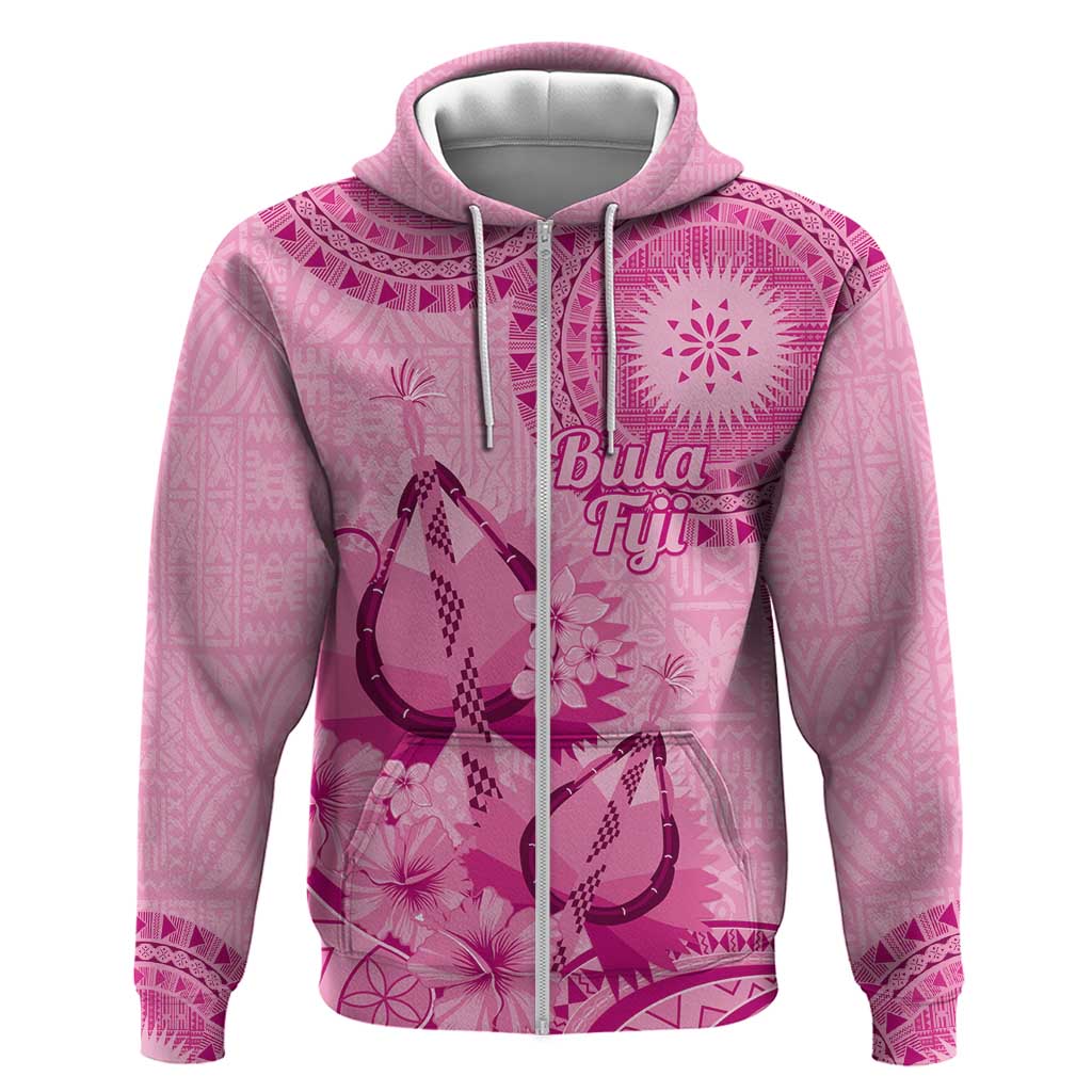 Pink Bula Fiji Hoodie Fijian Dance Fan Tapa Cloth Pattern