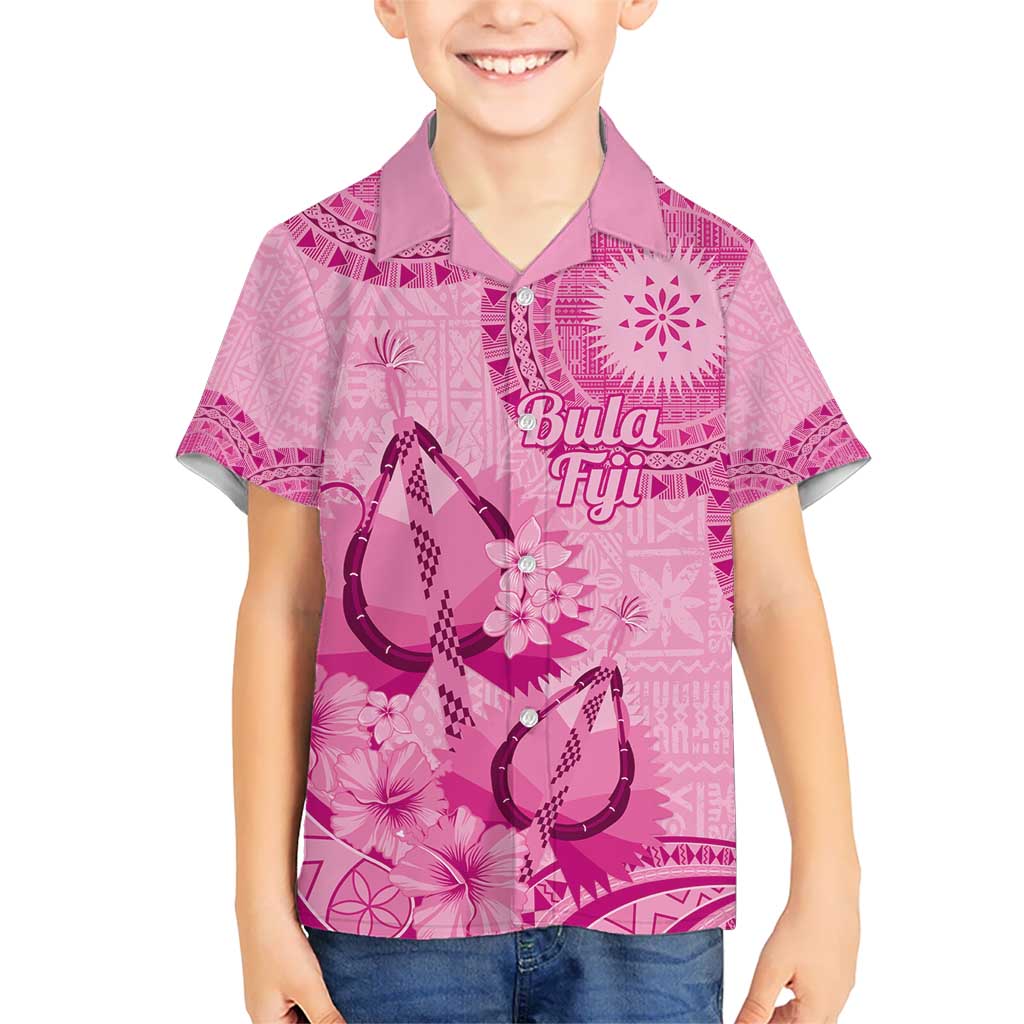 Pink Bula Fiji Kid Hawaiian Shirt Fijian Dance Fan Tapa Cloth Pattern