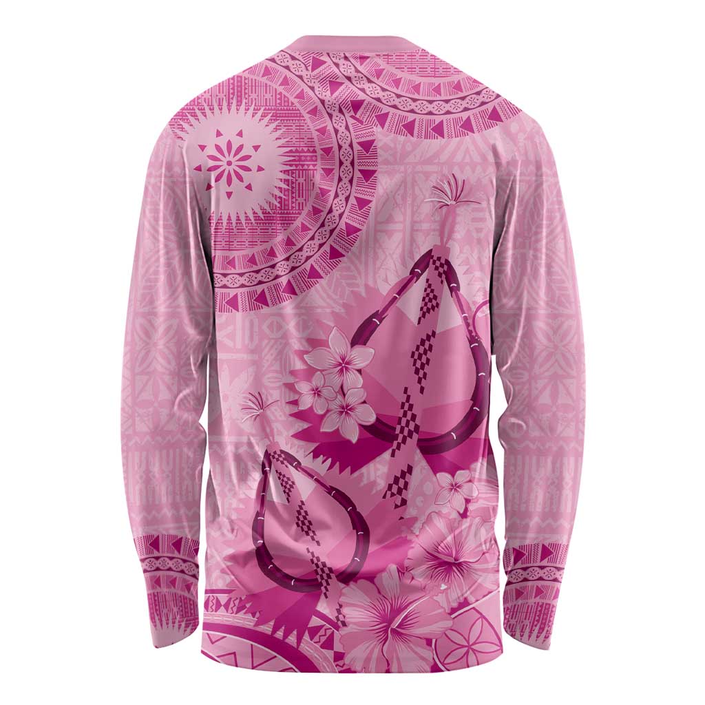 Pink Bula Fiji Long Sleeve Shirt Fijian Dance Fan Tapa Cloth Pattern LT14 - Polynesian Pride
