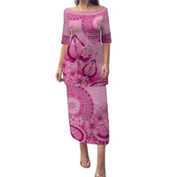 Pink Bula Fiji Puletasi Fijian Dance Fan Tapa Cloth Pattern