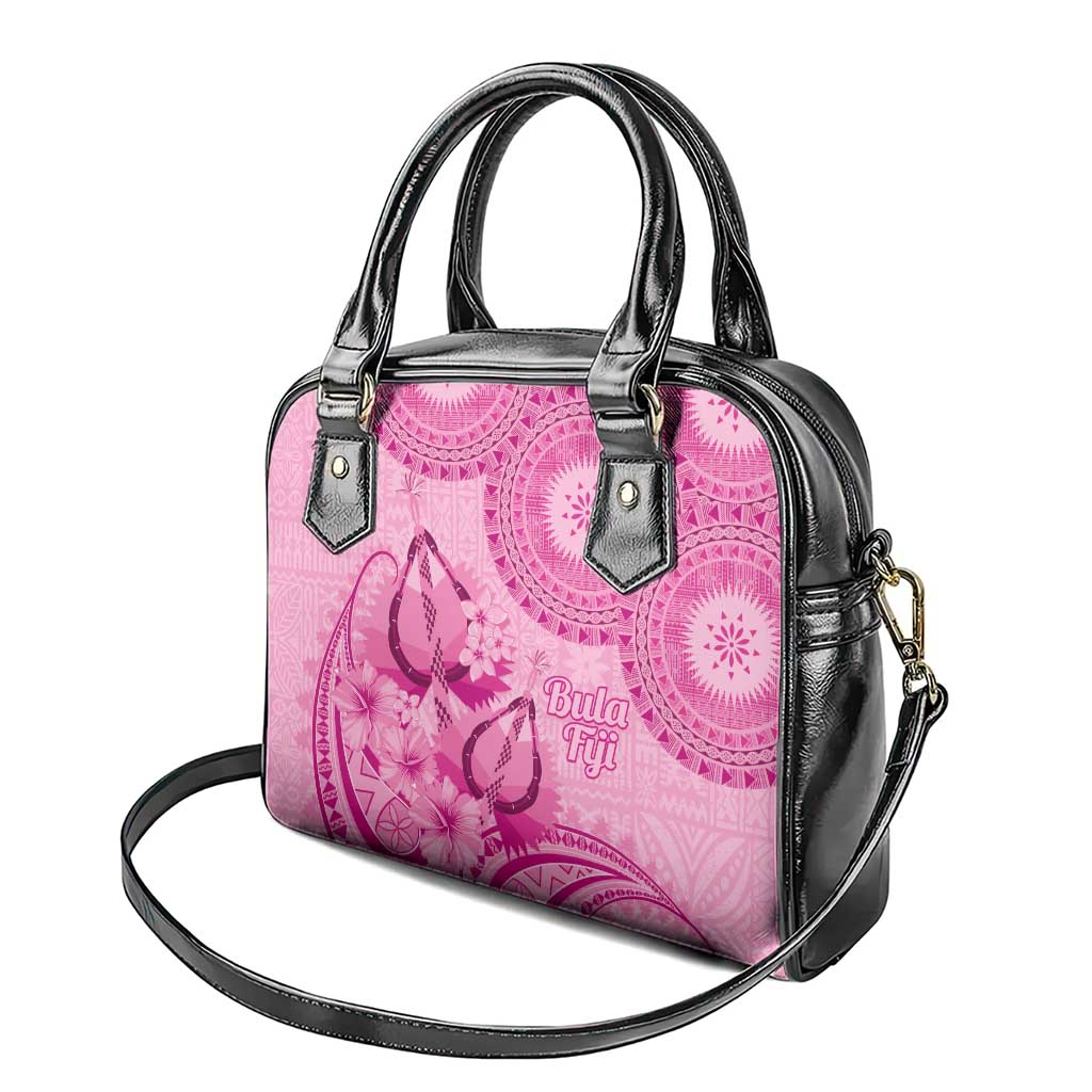Pink Bula Fiji Shoulder Handbag Fijian Dance Fan Tapa Cloth Pattern