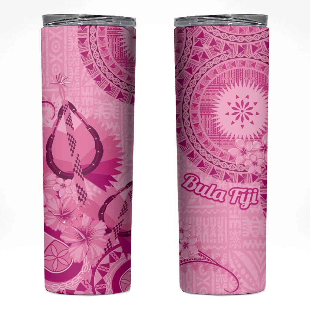 Pink Bula Fiji Skinny Tumbler Fijian Dance Fan Tapa Cloth Pattern LT14 Pink - Polynesian Pride