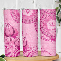 Pink Bula Fiji Skinny Tumbler Fijian Dance Fan Tapa Cloth Pattern LT14 - Polynesian Pride