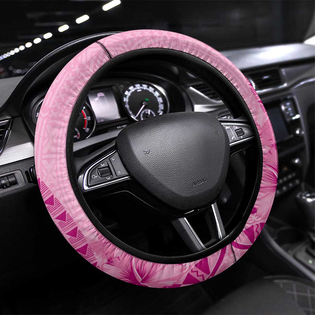 Pink Bula Fiji Steering Wheel Cover Fijian Dance Fan Tapa Cloth Pattern
