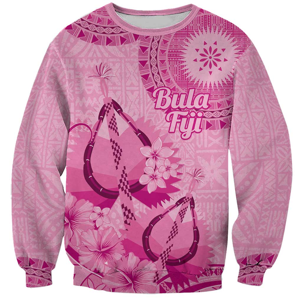 Pink Bula Fiji Sweatshirt Fijian Dance Fan Tapa Cloth Pattern LT14 Unisex Pink - Polynesian Pride