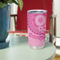 Pink Bula Fiji Tumbler Cup Fijian Dance Fan Tapa Cloth Pattern