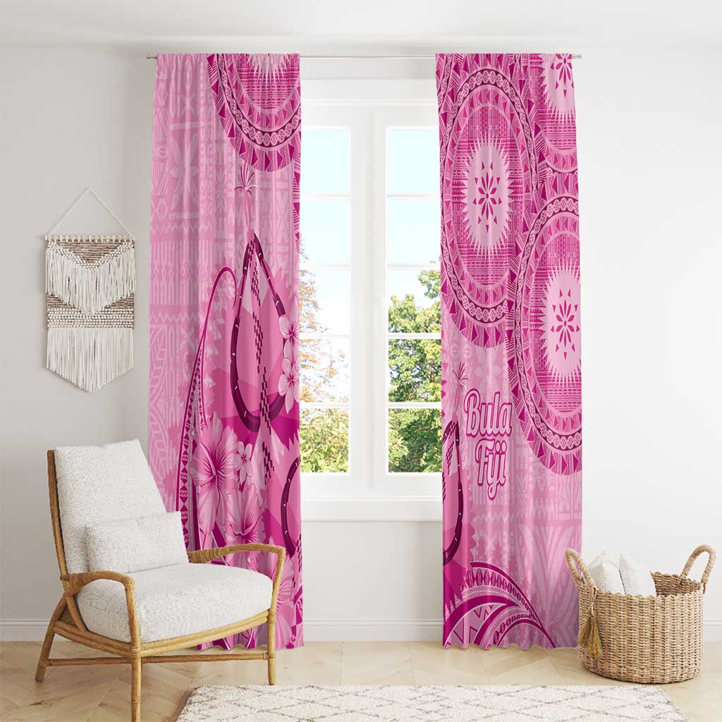 Pink Bula Fiji Window Curtain Fijian Dance Fan Tapa Cloth Pattern