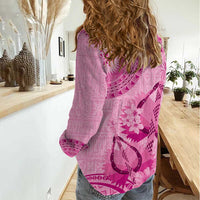 Pink Bula Fiji Women Casual Shirt Fijian Dance Fan Tapa Cloth Pattern LT14 - Polynesian Pride