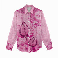 Pink Bula Fiji Women Casual Shirt Fijian Dance Fan Tapa Cloth Pattern LT14 - Polynesian Pride