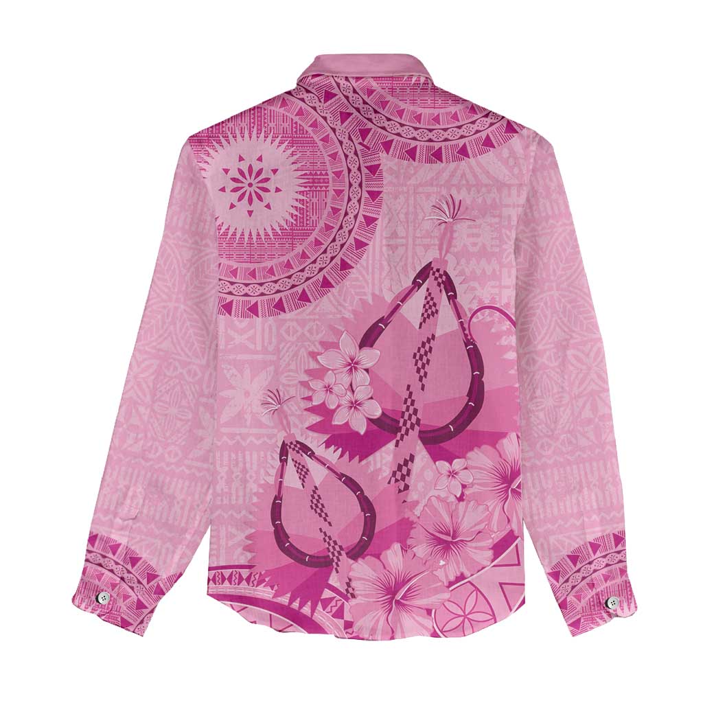 Pink Bula Fiji Women Casual Shirt Fijian Dance Fan Tapa Cloth Pattern LT14 - Polynesian Pride