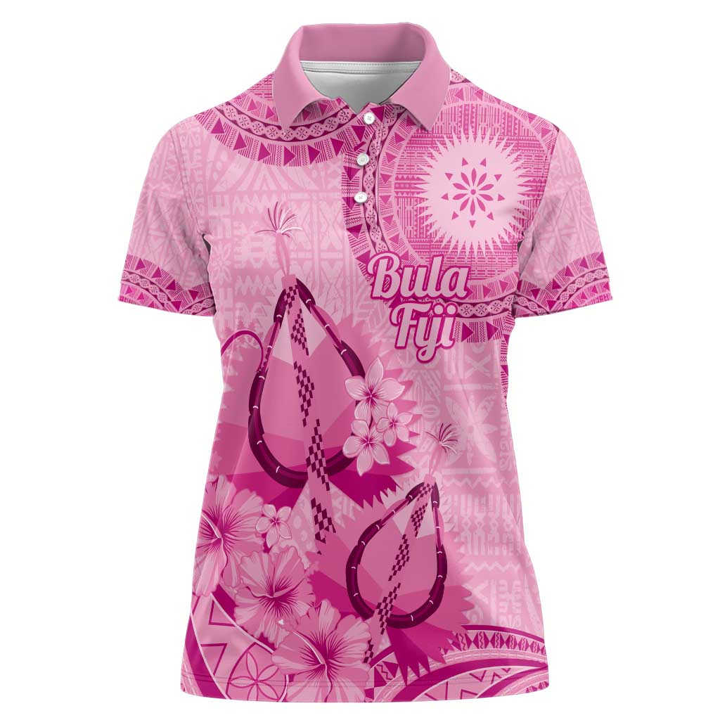 Pink Bula Fiji Women Polo Shirt Fijian Dance Fan Tapa Cloth Pattern LT14 Female Pink - Polynesian Pride