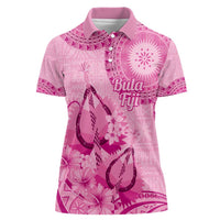 Pink Bula Fiji Women Polo Shirt Fijian Dance Fan Tapa Cloth Pattern LT14 Female Pink - Polynesian Pride