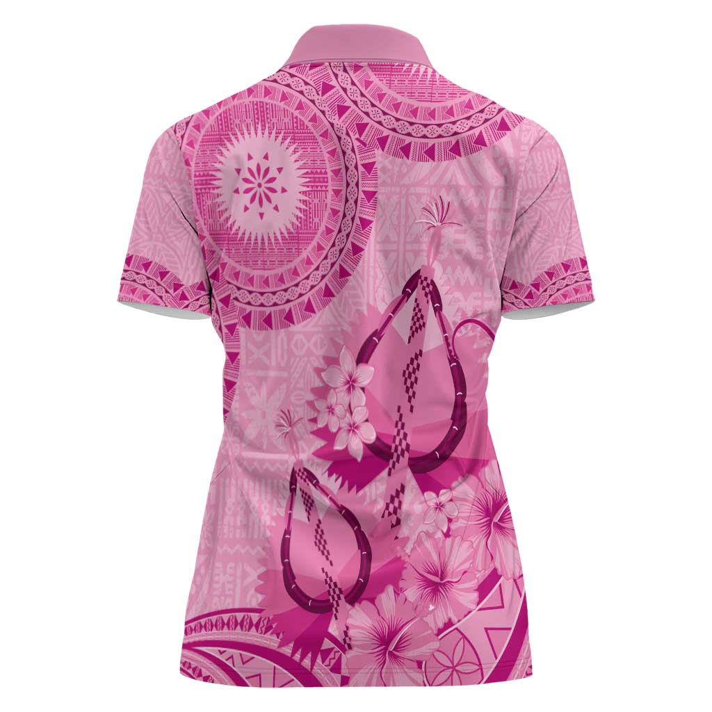 Pink Bula Fiji Women Polo Shirt Fijian Dance Fan Tapa Cloth Pattern LT14 - Polynesian Pride