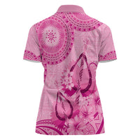 Pink Bula Fiji Women Polo Shirt Fijian Dance Fan Tapa Cloth Pattern LT14 - Polynesian Pride