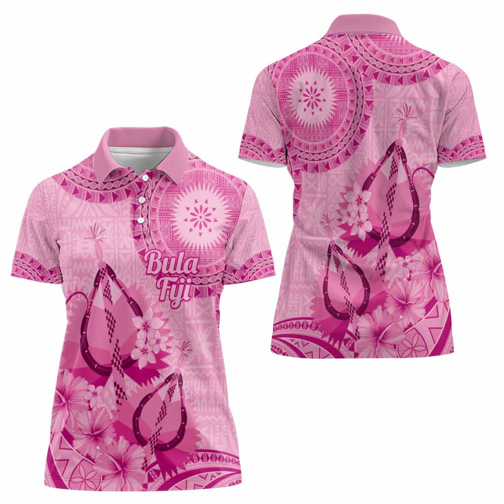 Pink Bula Fiji Women Polo Shirt Fijian Dance Fan Tapa Cloth Pattern LT14 - Polynesian Pride