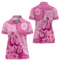 Pink Bula Fiji Women Polo Shirt Fijian Dance Fan Tapa Cloth Pattern LT14 - Polynesian Pride