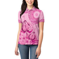 Pink Bula Fiji Women Polo Shirt Fijian Dance Fan Tapa Cloth Pattern LT14 - Polynesian Pride