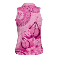 Pink Bula Fiji Women Sleeveless Polo Shirt Fijian Dance Fan Tapa Cloth Pattern LT14 - Polynesian Pride