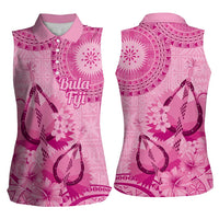 Pink Bula Fiji Women Sleeveless Polo Shirt Fijian Dance Fan Tapa Cloth Pattern LT14 - Polynesian Pride
