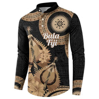 Black Bula Fiji Button Sweatshirt Fijian Dance Fan Tapa Cloth Pattern LT14 - Polynesian Pride