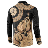 Black Bula Fiji Button Sweatshirt Fijian Dance Fan Tapa Cloth Pattern LT14 - Polynesian Pride