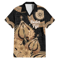 Black Bula Fiji Family Matching Mermaid Dress and Hawaiian Shirt Fijian Dance Fan Tapa Cloth Pattern LT14 Dad's Shirt - Short Sleeve Black - Polynesian Pride