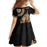 Black Bula Fiji Family Matching Off Shoulder Maxi Dress and Hawaiian Shirt Fijian Dance Fan Tapa Cloth Pattern LT14 - Polynesian Pride
