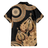 Black Bula Fiji Family Matching Off Shoulder Maxi Dress and Hawaiian Shirt Fijian Dance Fan Tapa Cloth Pattern LT14 - Polynesian Pride