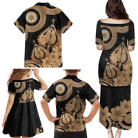 Black Bula Fiji Family Matching Puletasi and Hawaiian Shirt Fijian Dance Fan Tapa Cloth Pattern LT14 - Polynesian Pride