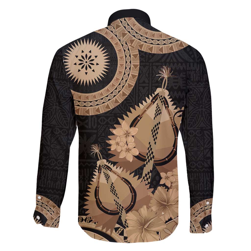 Black Bula Fiji Family Matching Short Sleeve Bodycon Dress and Hawaiian Shirt Fijian Dance Fan Tapa Cloth Pattern LT14 - Polynesian Pride