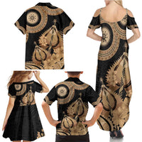 Black Bula Fiji Family Matching Summer Maxi Dress and Hawaiian Shirt Fijian Dance Fan Tapa Cloth Pattern LT14 - Polynesian Pride